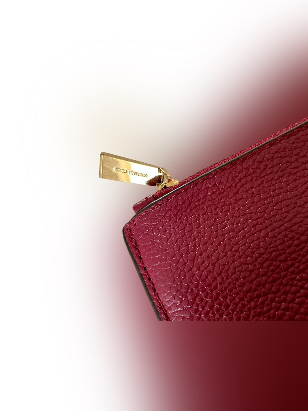 Michael Kors Large Zip Clutch Wallet Red Pebbled Leather Gold Hardware NWOT - Picture 3 of 6